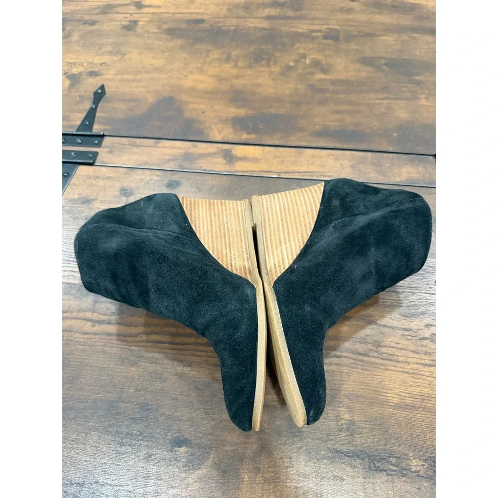 1.STATE Kaleb Wedge Booties Women 8.5 Black Suede Side Zip‎ Minimalist Boho